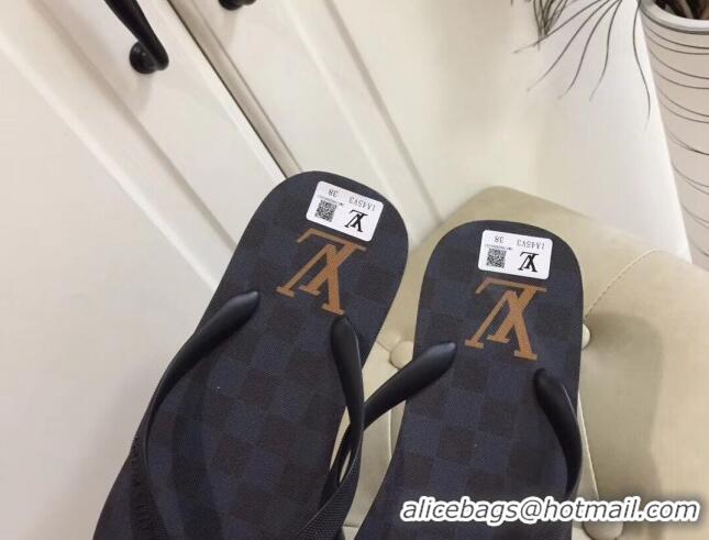 Popular Style Louis Vuitton Men's Flat Thong Sandals Black Damier 220144