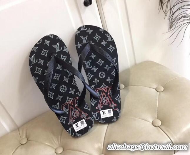 Best Price Louis Vuitton Men's Flat Thong Sandals Black 220148