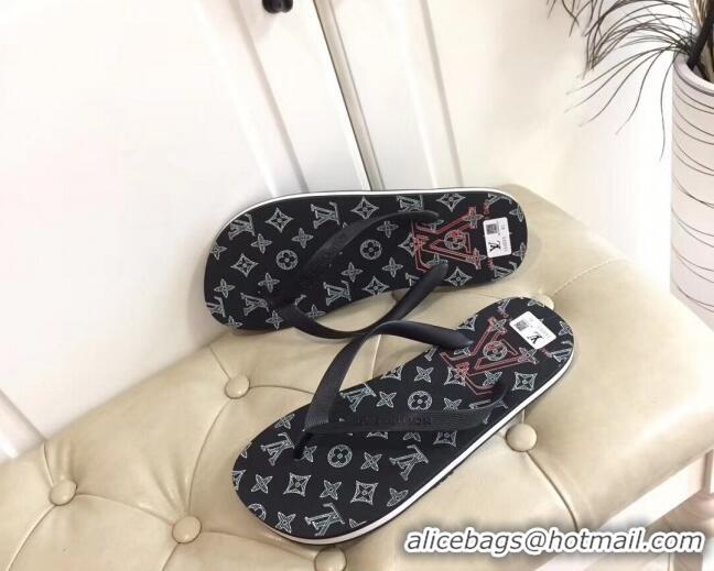 Best Price Louis Vuitton Men's Flat Thong Sandals Black 220148