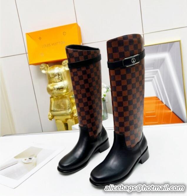 Cheap Price Louis Vuitton Westside High Boots in Damier Ebene Canvas and Black Leather 220151