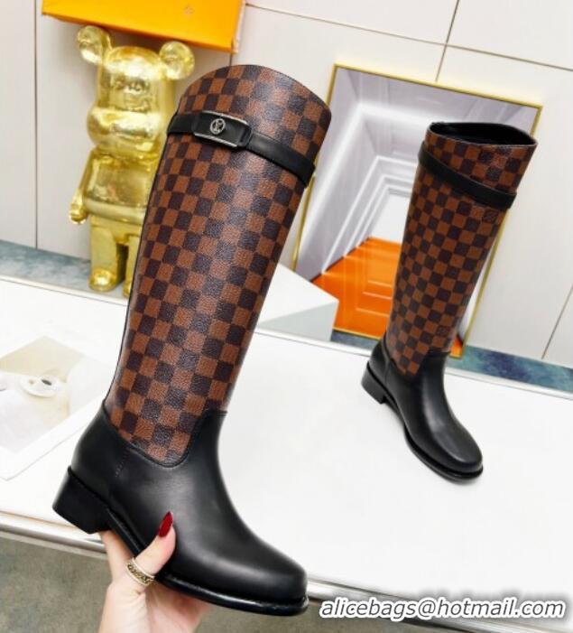 Cheap Price Louis Vuitton Westside High Boots in Damier Ebene Canvas and Black Leather 220151