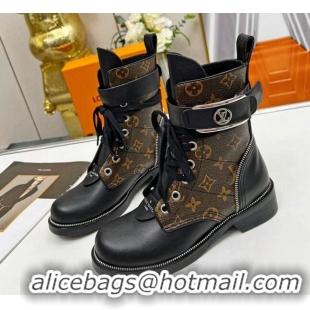 Stylish Louis Vuitton Metropolis Lace-up Ankle Boots in Monogram Canvas and Black Leather 220155