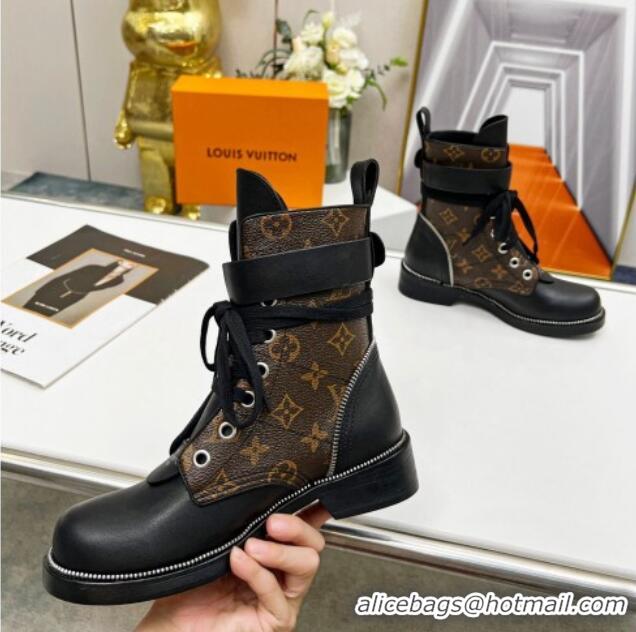 Stylish Louis Vuitton Metropolis Lace-up Ankle Boots in Monogram Canvas and Black Leather 220155