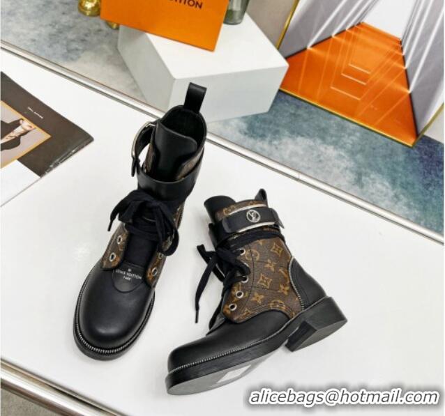 Stylish Louis Vuitton Metropolis Lace-up Ankle Boots in Monogram Canvas and Black Leather 220155