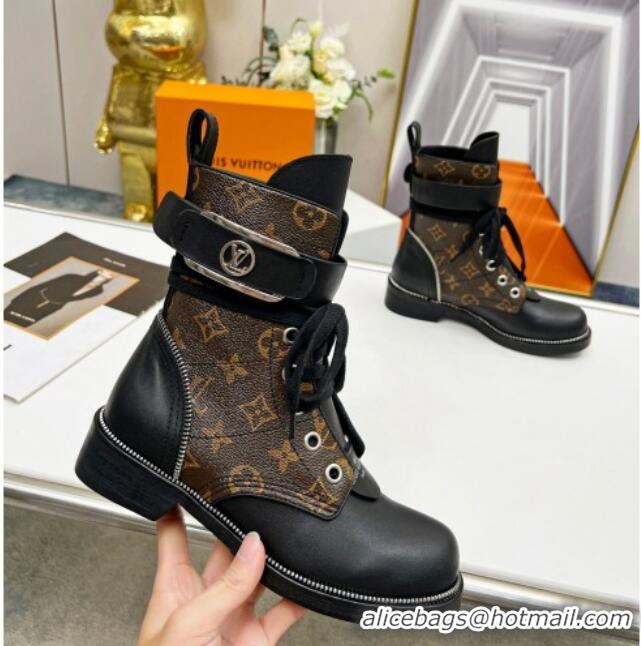 Stylish Louis Vuitton Metropolis Lace-up Ankle Boots in Monogram Canvas and Black Leather 220155