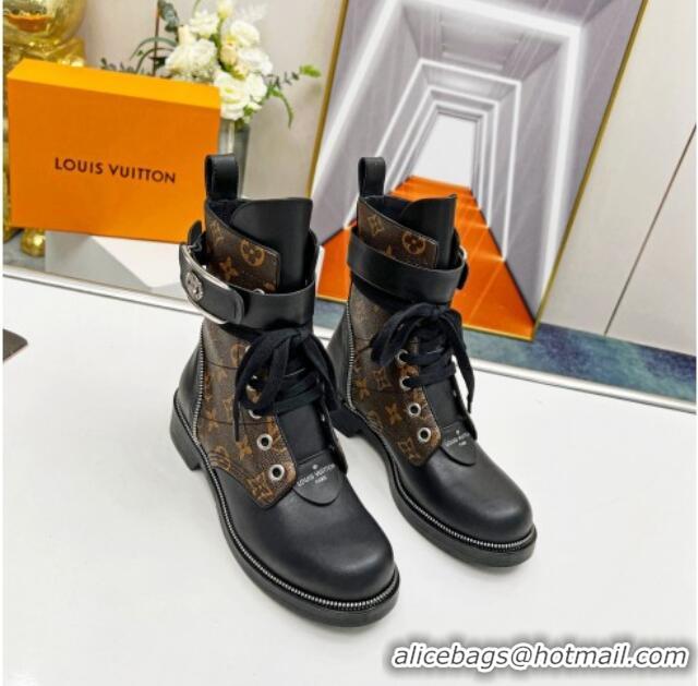 Stylish Louis Vuitton Metropolis Lace-up Ankle Boots in Monogram Canvas and Black Leather 220155