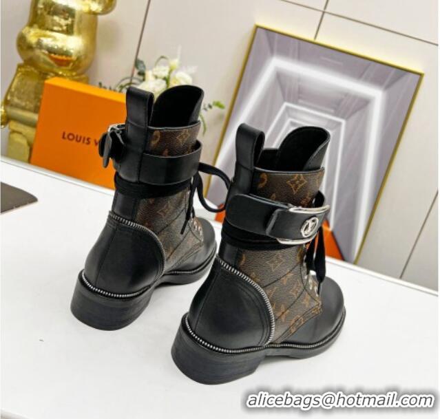 Stylish Louis Vuitton Metropolis Lace-up Ankle Boots in Monogram Canvas and Black Leather 220155