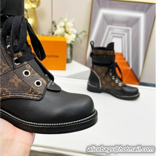 Stylish Louis Vuitton Metropolis Lace-up Ankle Boots in Monogram Canvas and Black Leather 220155