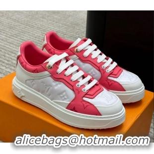 Sumptuous Louis Vuitton Time Out Sneakers in Monogram Leather White/Pink 1AB349 220158 