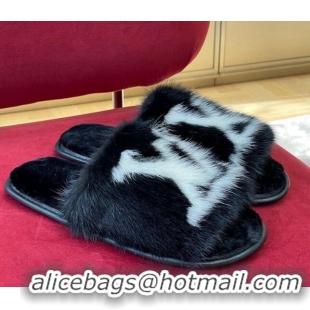 Grade Quality Louis Vuitton Dreamy Mink Fur Flat Slipper Black 220161