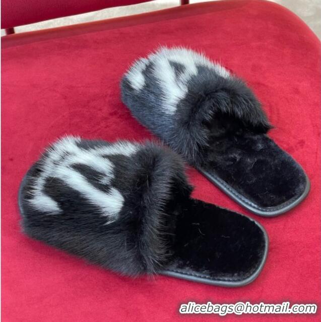 Grade Quality Louis Vuitton Dreamy Mink Fur Flat Slipper Black 220161