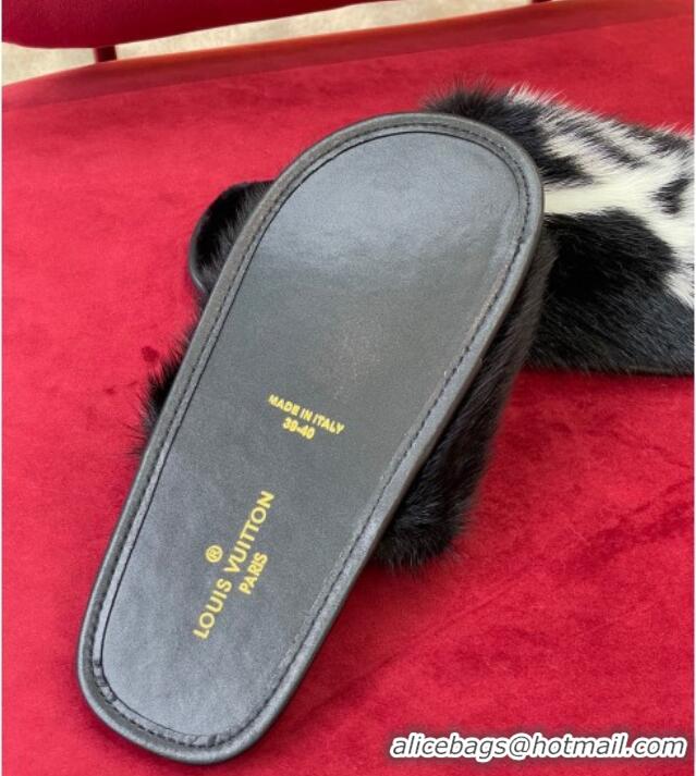 Grade Quality Louis Vuitton Dreamy Mink Fur Flat Slipper Black 220161