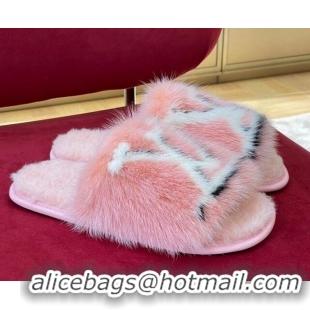 Pretty Style Louis Vuitton Dreamy Mink Fur Flat Slipper Pink 220162