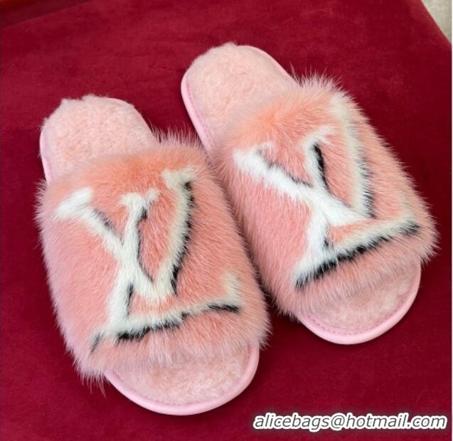 Pretty Style Louis Vuitton Dreamy Mink Fur Flat Slipper Pink 220162