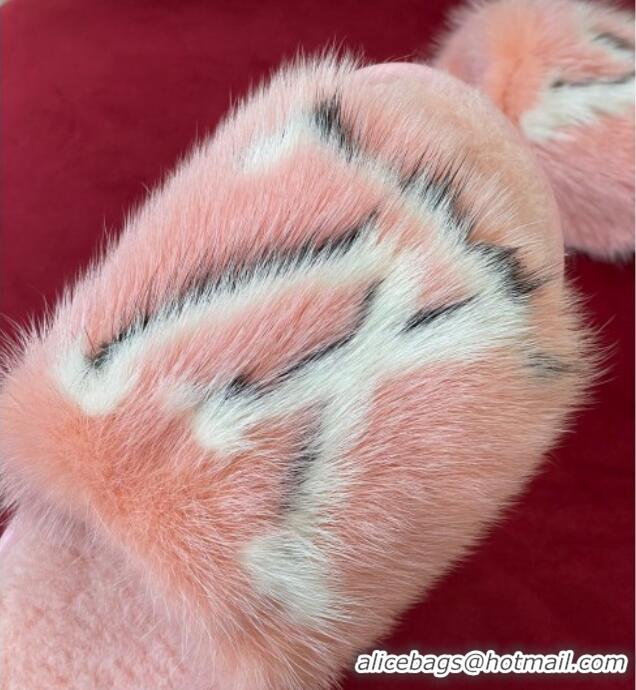 Pretty Style Louis Vuitton Dreamy Mink Fur Flat Slipper Pink 220162