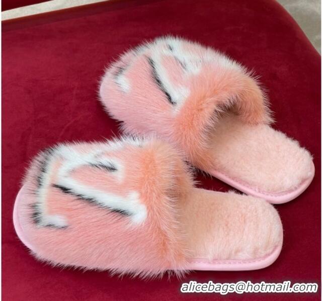 Pretty Style Louis Vuitton Dreamy Mink Fur Flat Slipper Pink 220162