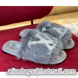 Luxurious Louis Vuitton Dreamy Mink Fur Flat Slipper Grey 220163