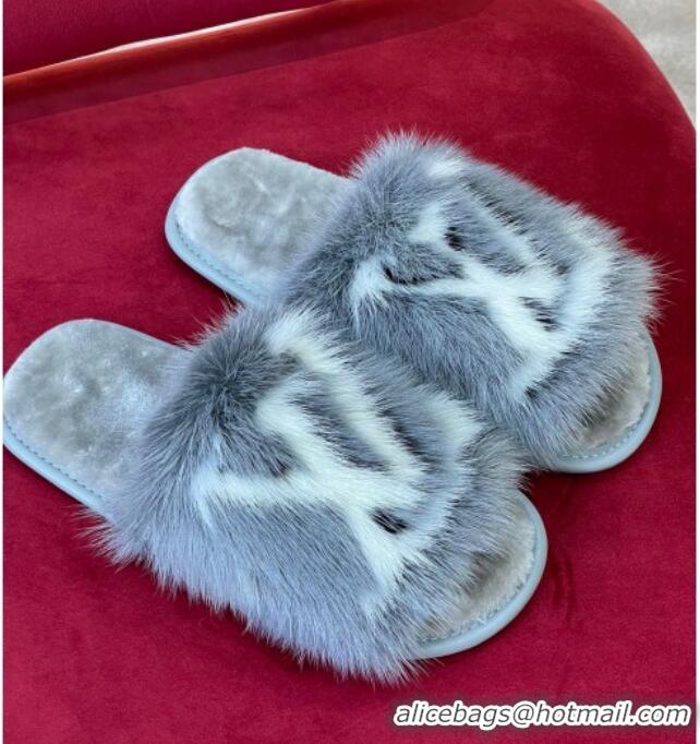 Luxurious Louis Vuitton Dreamy Mink Fur Flat Slipper Grey 220163