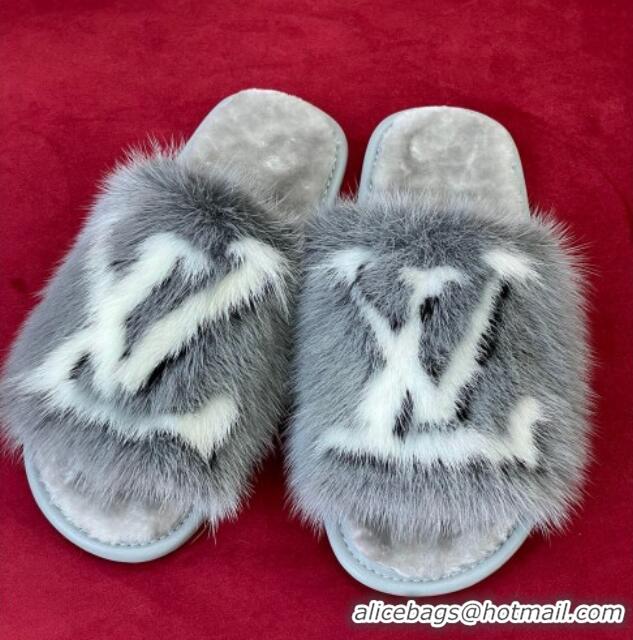 Luxurious Louis Vuitton Dreamy Mink Fur Flat Slipper Grey 220163