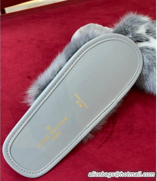 Luxurious Louis Vuitton Dreamy Mink Fur Flat Slipper Grey 220163