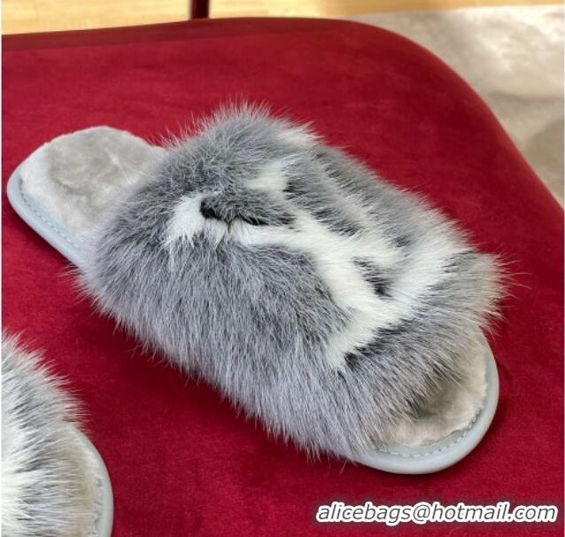 Luxurious Louis Vuitton Dreamy Mink Fur Flat Slipper Grey 220163