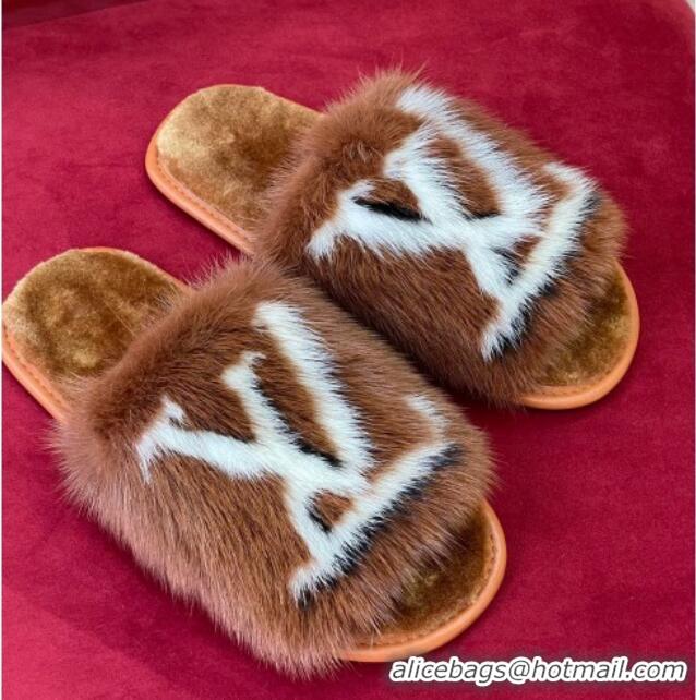 Grade Quality Louis Vuitton Dreamy Mink Fur Flat Slipper Brown 220164