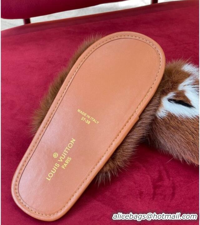 Grade Quality Louis Vuitton Dreamy Mink Fur Flat Slipper Brown 220164