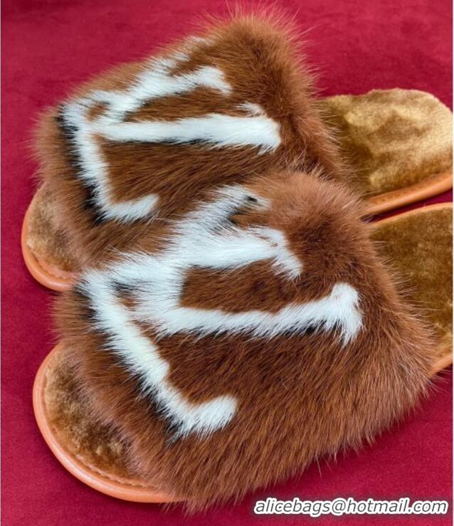 Grade Quality Louis Vuitton Dreamy Mink Fur Flat Slipper Brown 220164