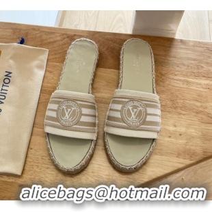 Best Grade Louis Vuitton Lock It Denim Flat Slide Sandals Beige 2122392