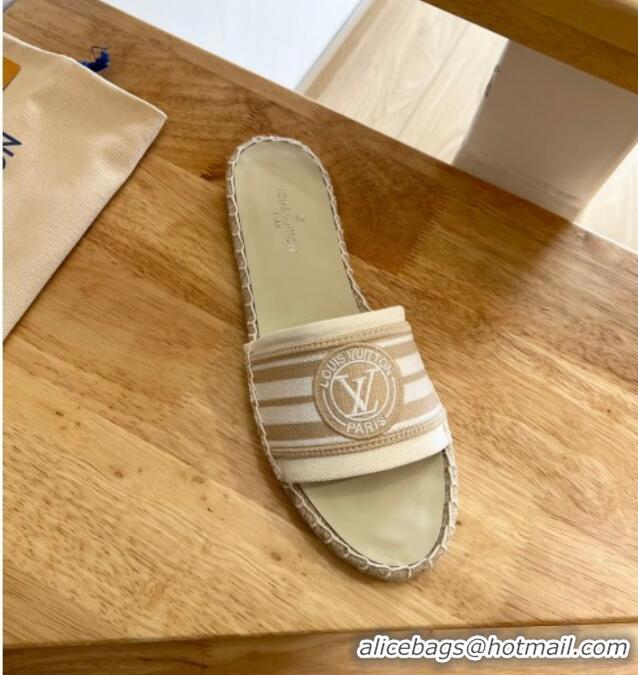 Best Grade Louis Vuitton Lock It Denim Flat Slide Sandals Beige 2122392