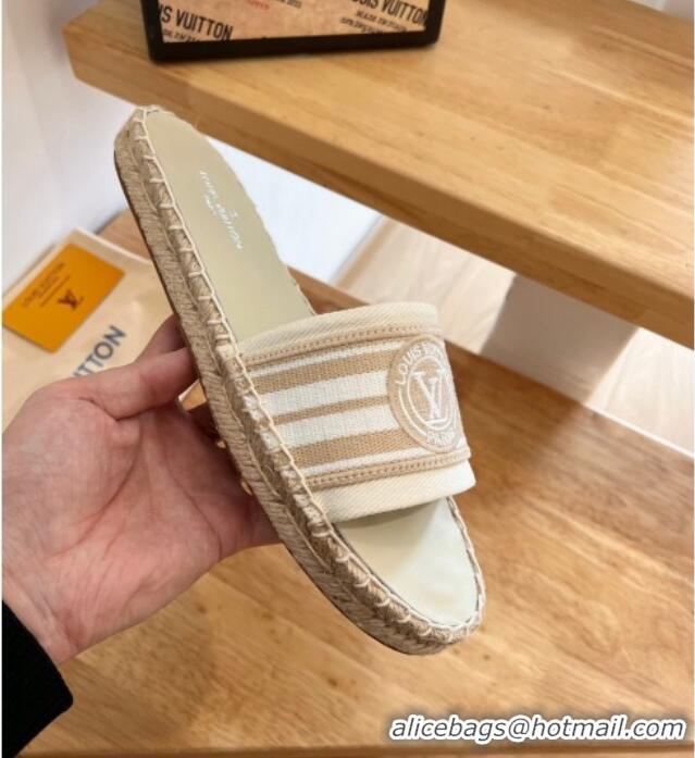 Best Grade Louis Vuitton Lock It Denim Flat Slide Sandals Beige 2122392