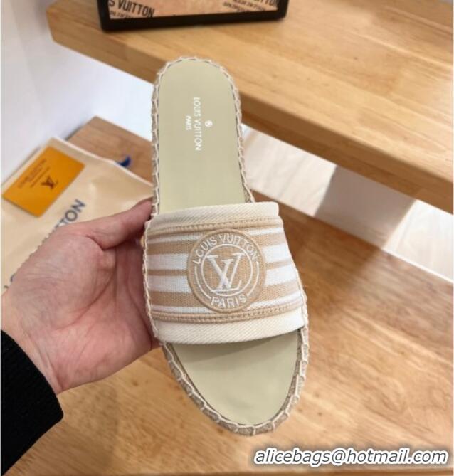 Best Grade Louis Vuitton Lock It Denim Flat Slide Sandals Beige 2122392