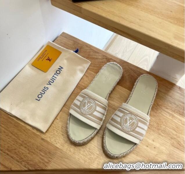 Best Grade Louis Vuitton Lock It Denim Flat Slide Sandals Beige 2122392