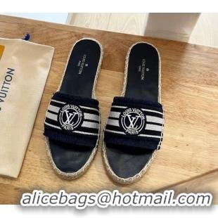 Low Price Louis Vuitton Lock It Denim Flat Slide Sandals Blue 2122393