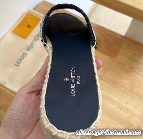 Low Price Louis Vuitton Lock It Denim Flat Slide Sandals Blue 2122393