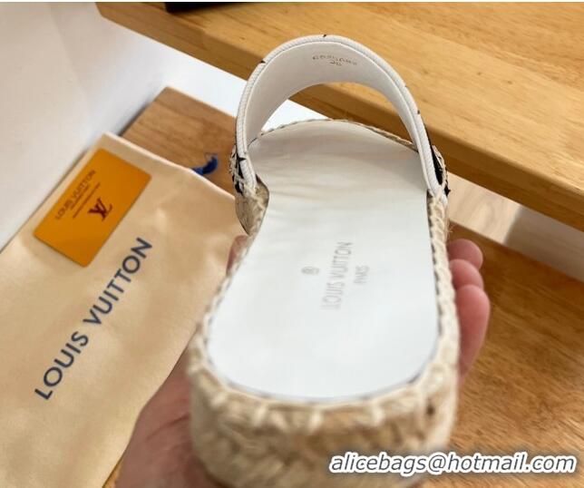 Good Product Louis Vuitton Lock It Denim Flat Slide Sandals White 122394