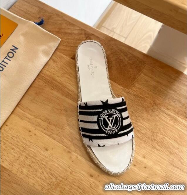 Good Product Louis Vuitton Lock It Denim Flat Slide Sandals White 122394