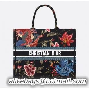 New Discount Large Dior Book Tote Multicolor Dior Birds Embroidery M911 Black