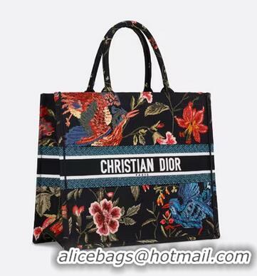 New Discount Large Dior Book Tote Multicolor Dior Birds Embroidery M911 Black