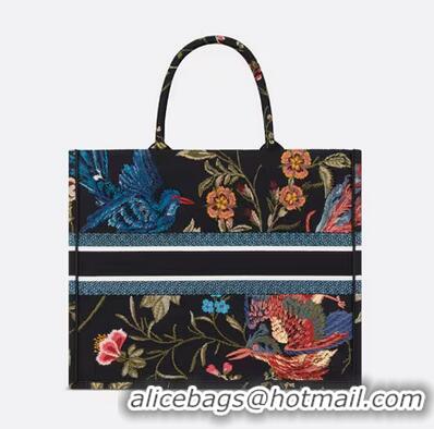 New Discount Large Dior Book Tote Multicolor Dior Birds Embroidery M911 Black