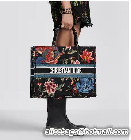 New Discount Large Dior Book Tote Multicolor Dior Birds Embroidery M911 Black