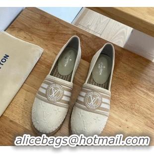 Stylish Louis Vuitton Starboard LV Circle Denim Flat Espadrilles Beige 2122396