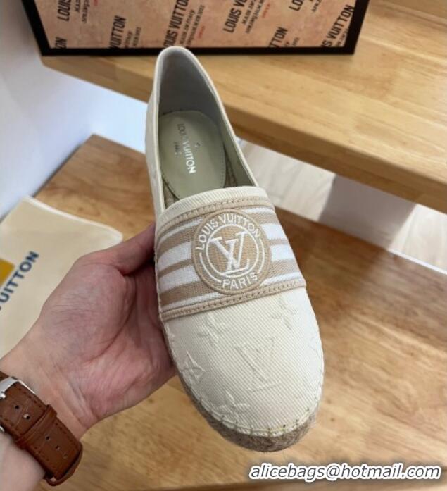 Stylish Louis Vuitton Starboard LV Circle Denim Flat Espadrilles Beige 2122396