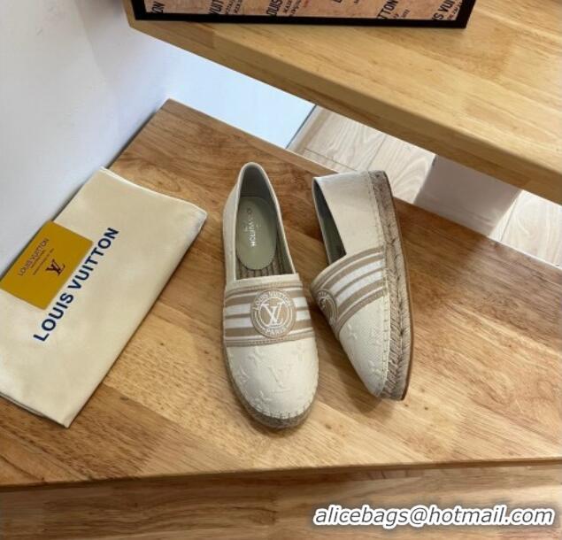 Stylish Louis Vuitton Starboard LV Circle Denim Flat Espadrilles Beige 2122396