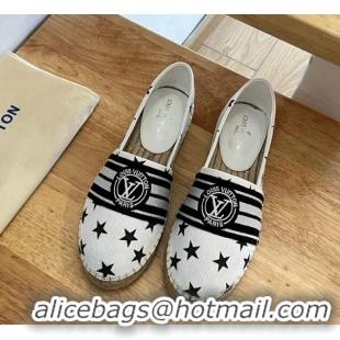 Shop Duplicate Louis Vuitton Starboard Star Printed Canvas Flat Espadrilles Black/White 2122398