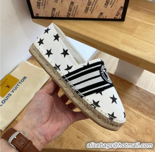 Shop Duplicate Louis Vuitton Starboard Star Printed Canvas Flat Espadrilles Black/White 2122398