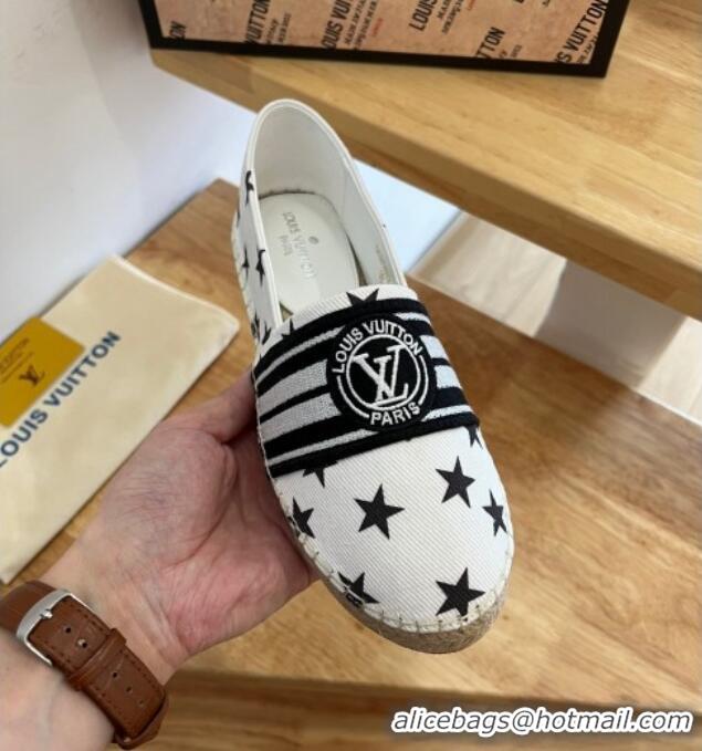 Shop Duplicate Louis Vuitton Starboard Star Printed Canvas Flat Espadrilles Black/White 2122398