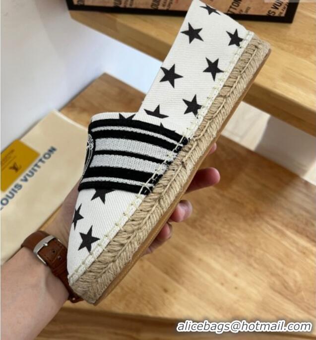 Shop Duplicate Louis Vuitton Starboard Star Printed Canvas Flat Espadrilles Black/White 2122398