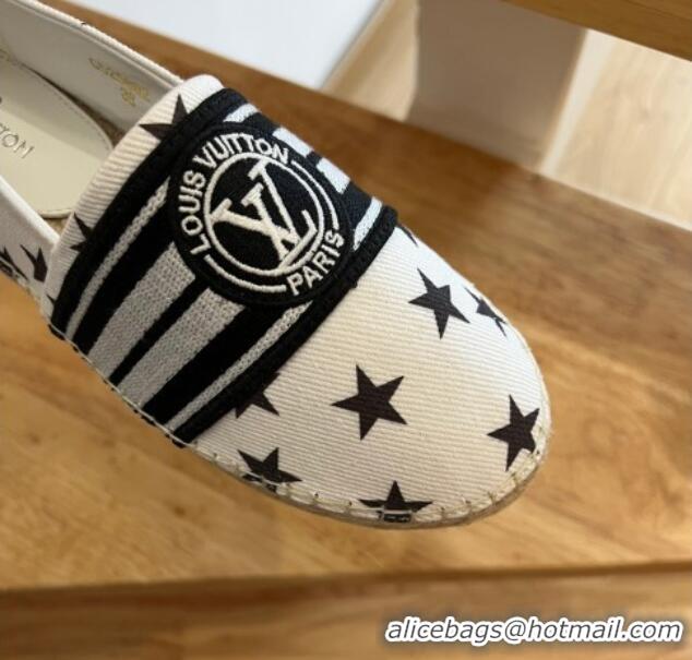 Shop Duplicate Louis Vuitton Starboard Star Printed Canvas Flat Espadrilles Black/White 2122398