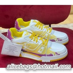 Good Looking Louis Vuitton LV Trainer Sneakers in Printed Calf Leather Yellow/Purple 21223102